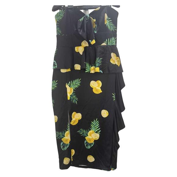 ASOS Lemon Strapless Midi Dress, Bow, Peplum Ruffle - 16 - Picture 1 of 8